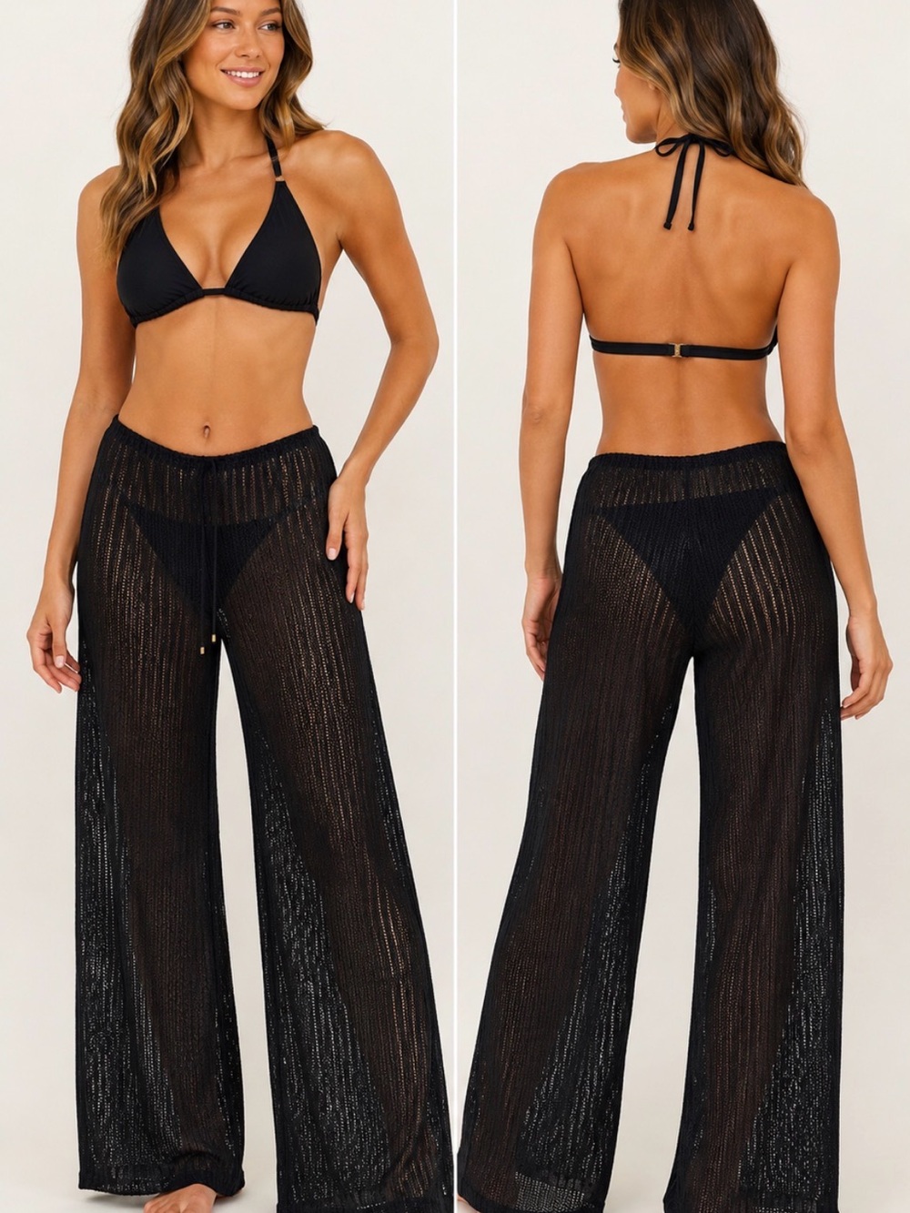 Jordan Taylor NWT Black Mesh Wide Leg Swim Cover Up Pants L